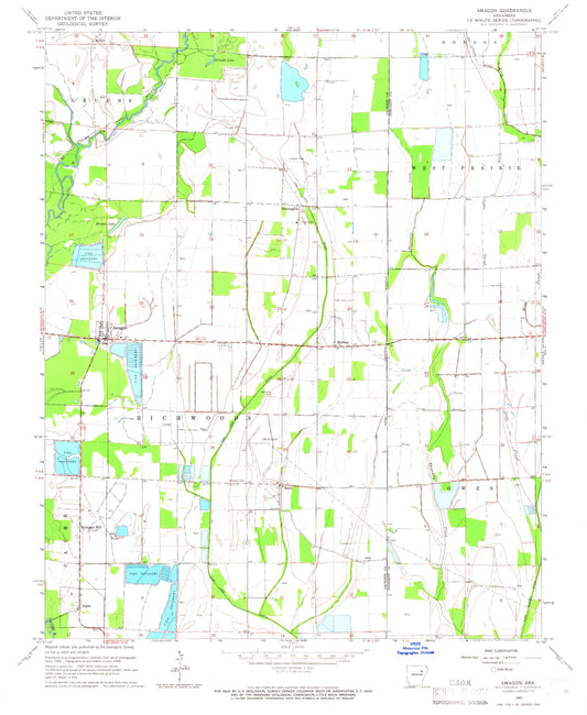 Classic USGS Amagon Arkansas 7.5'x7.5' Topo Map Image