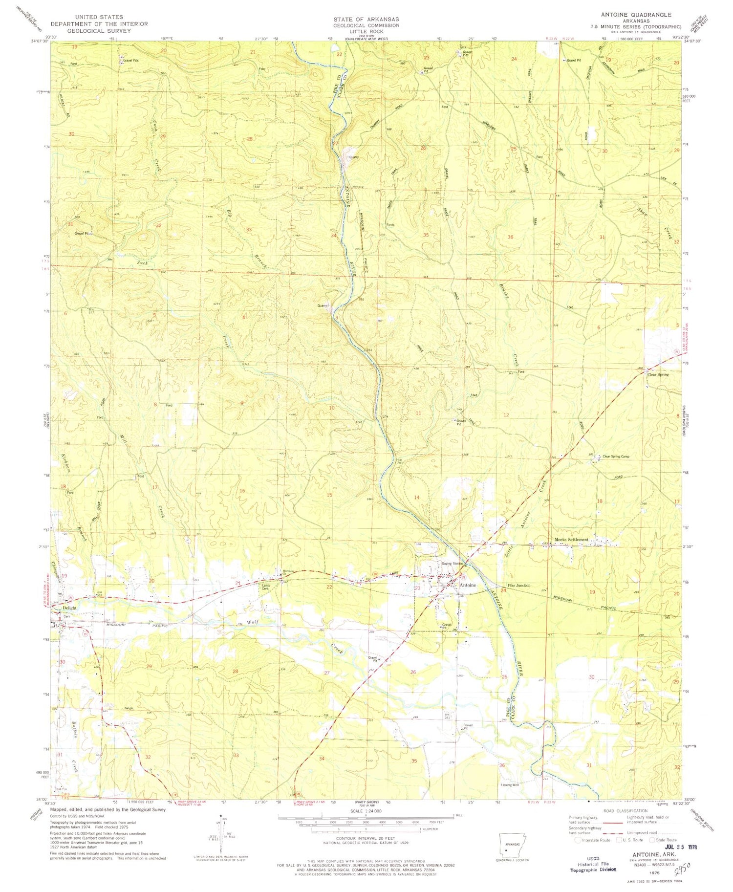 Classic USGS Antoine Arkansas 7.5'x7.5' Topo Map Image