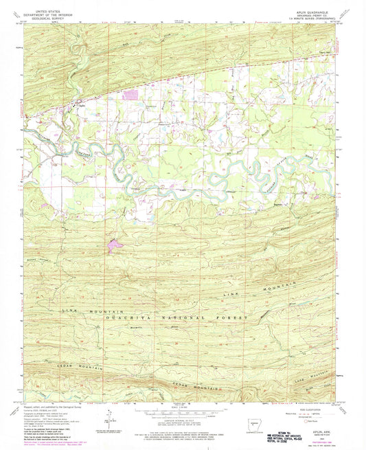 Classic USGS Aplin Arkansas 7.5'x7.5' Topo Map Image