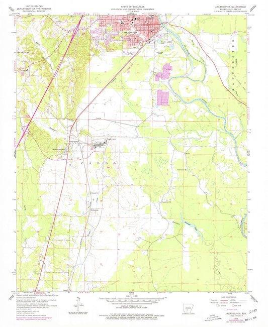 Classic USGS Arkadelphia Arkansas 7.5'x7.5' Topo Map Image