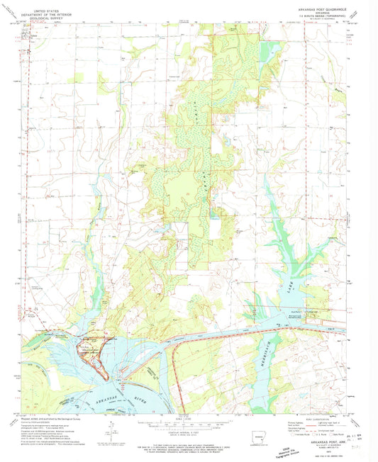 Classic USGS Arkansas Post Arkansas 7.5'x7.5' Topo Map Image
