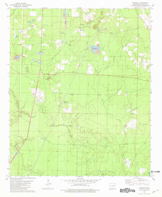 Classic USGS Artesian Arkansas 7.5'x7.5' Topo Map Image