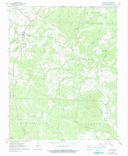 Classic USGS Ash Flat Arkansas 7.5'x7.5' Topo Map Image