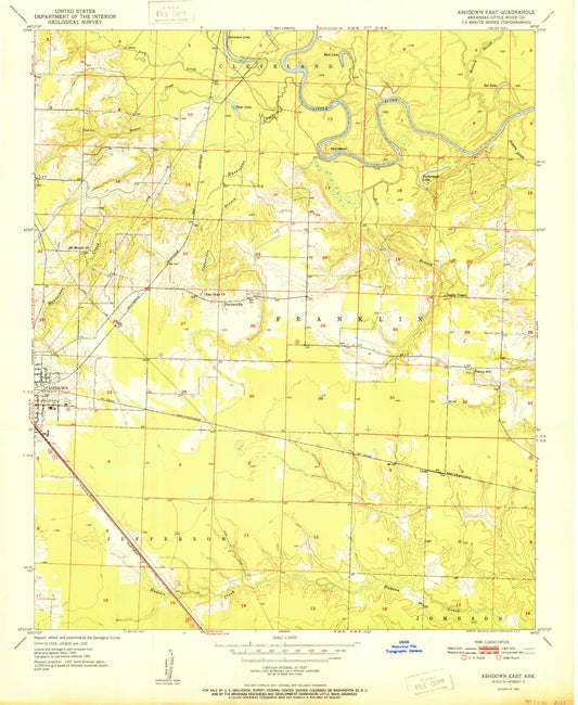Classic USGS Ashdown East Arkansas 7.5'x7.5' Topo Map Image