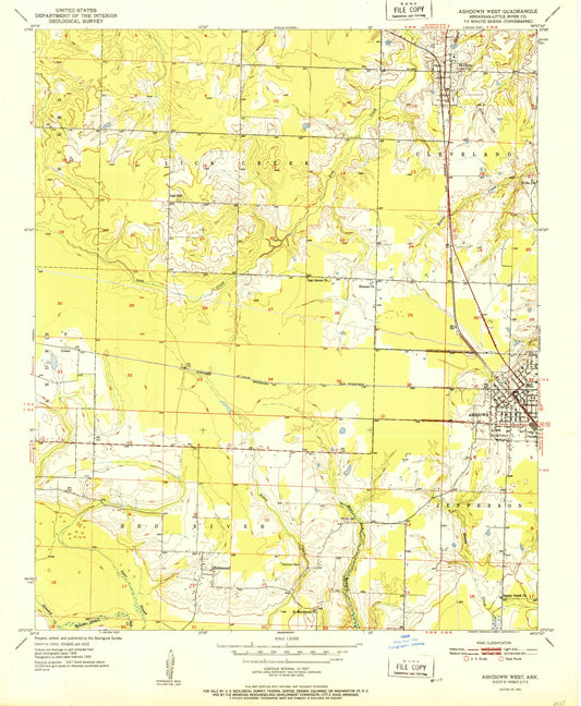 Classic USGS Ashdown West Arkansas 7.5'x7.5' Topo Map Image