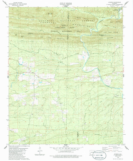 Classic USGS Athens Arkansas 7.5'x7.5' Topo Map Image