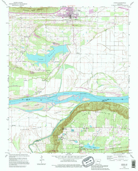 Classic USGS Atkins Arkansas 7.5'x7.5' Topo Map Image