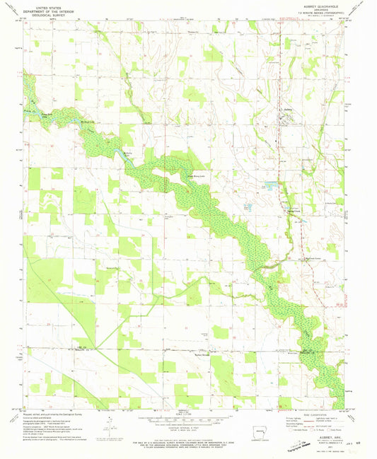 Classic USGS Aubrey Arkansas 7.5'x7.5' Topo Map Image