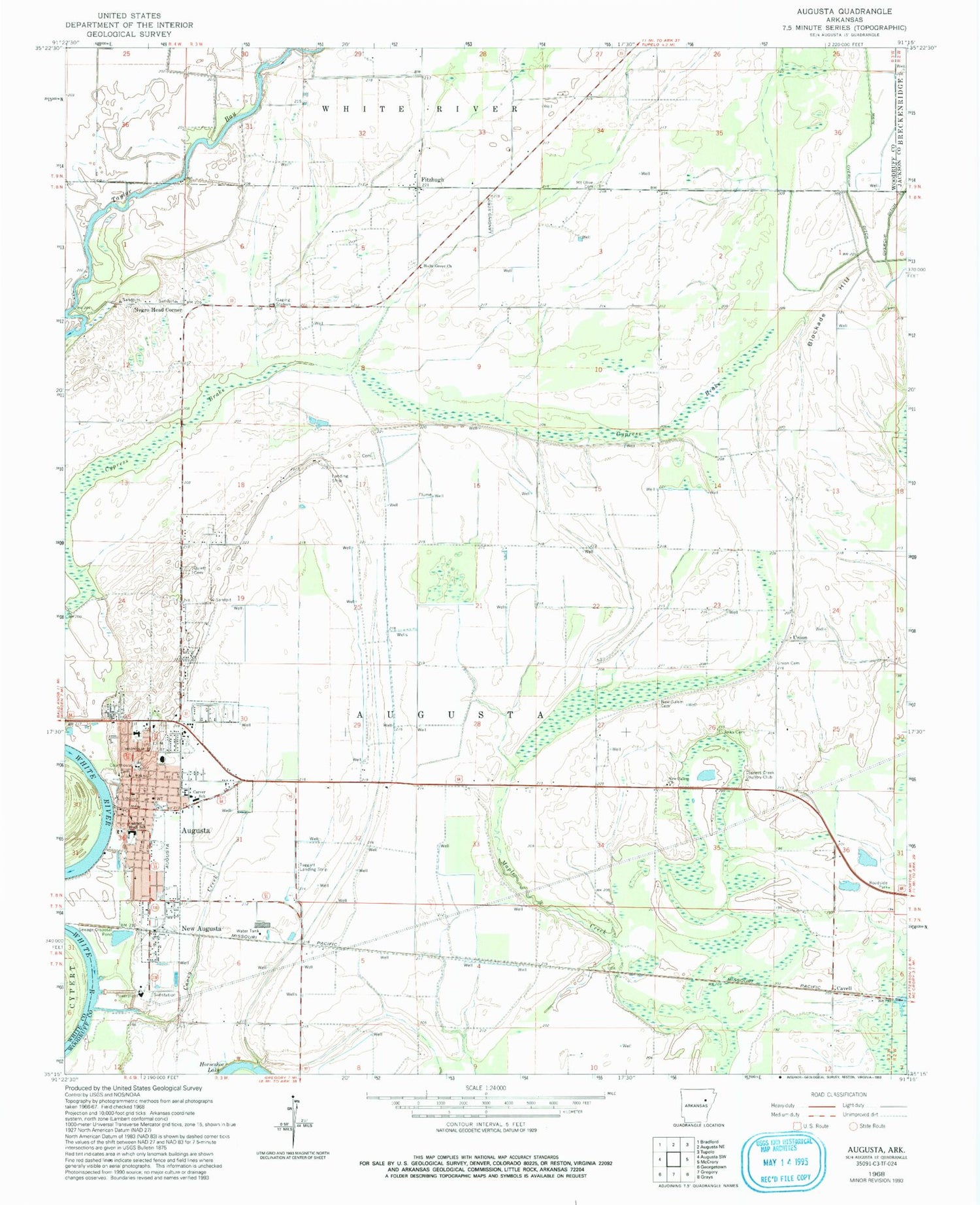 Classic USGS Augusta Arkansas 7.5'x7.5' Topo Map – MyTopo Map Store