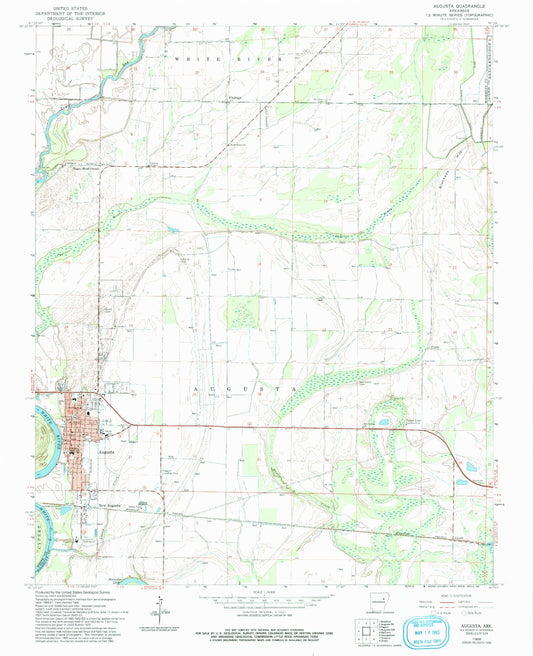 Classic USGS Augusta Arkansas 7.5'x7.5' Topo Map Image