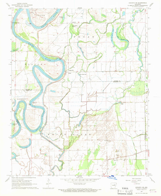 Classic USGS Augusta NE Arkansas 7.5'x7.5' Topo Map Image