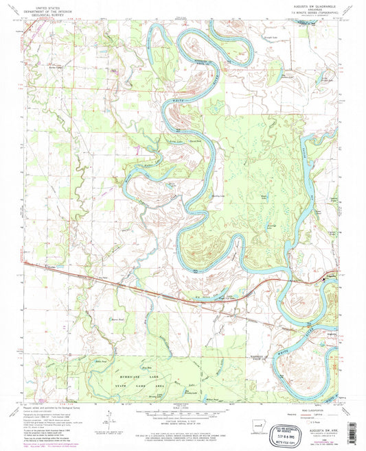 Classic USGS Augusta SW Arkansas 7.5'x7.5' Topo Map Image