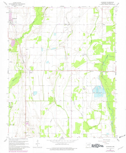 Classic USGS Auvergne Arkansas 7.5'x7.5' Topo Map Image
