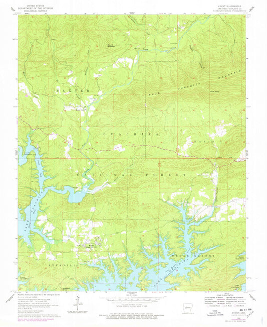 Classic USGS Avant Arkansas 7.5'x7.5' Topo Map Image