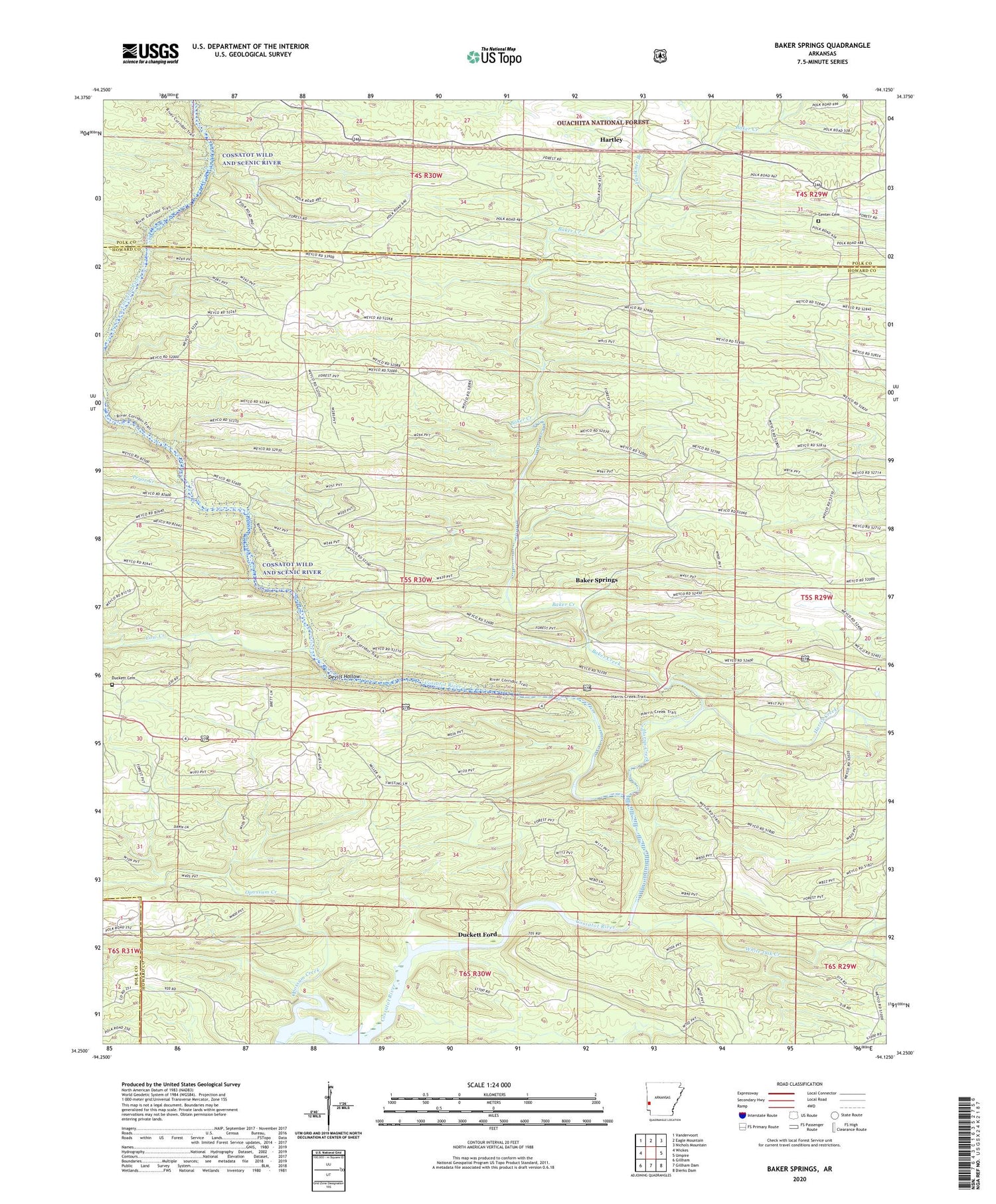 Baker Springs Arkansas US Topo Map Image