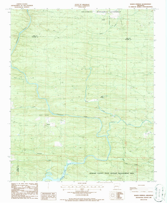 Classic USGS Baker Springs Arkansas 7.5'x7.5' Topo Map Image