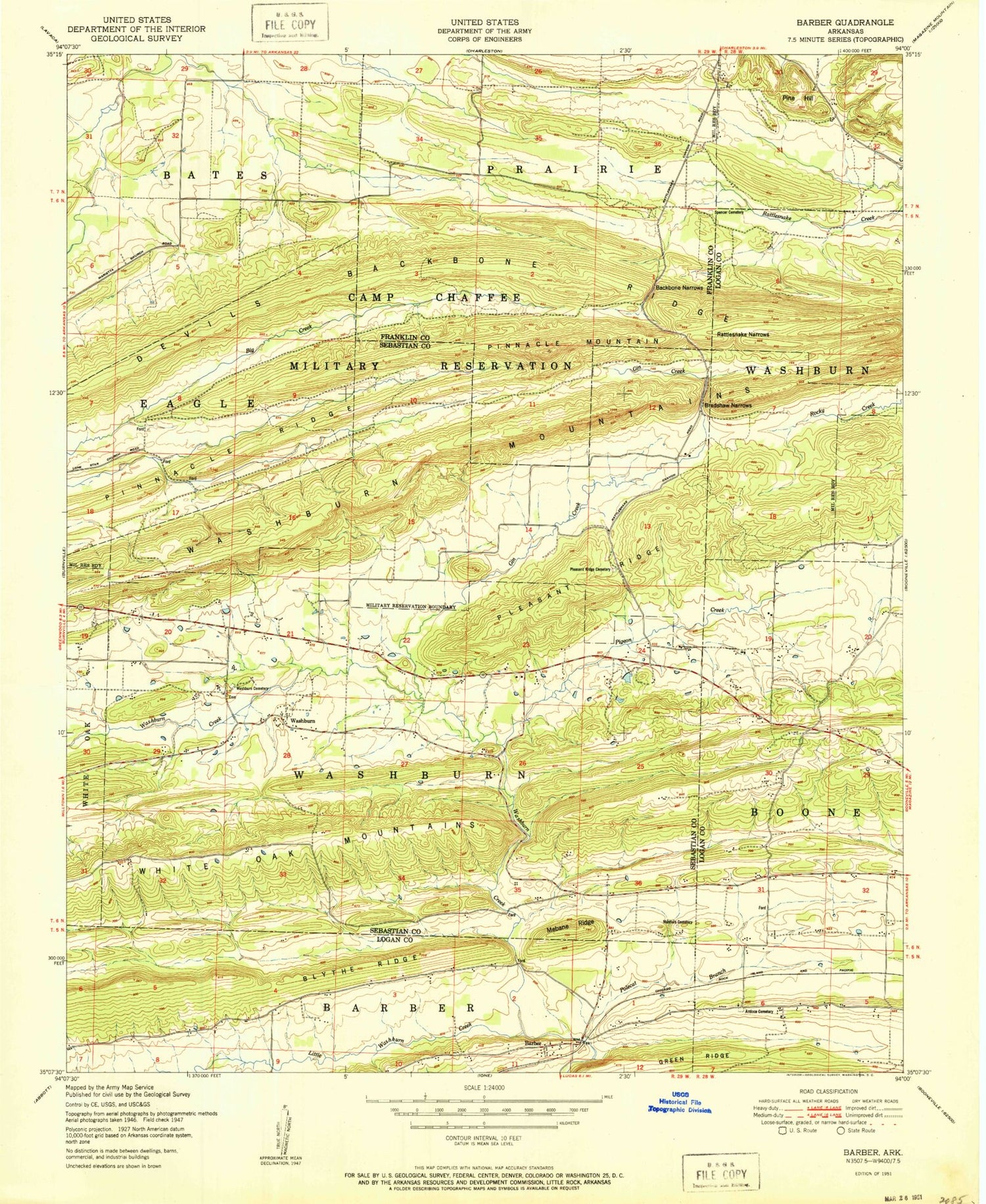 Classic USGS Barber Arkansas 7.5'x7.5' Topo Map Image