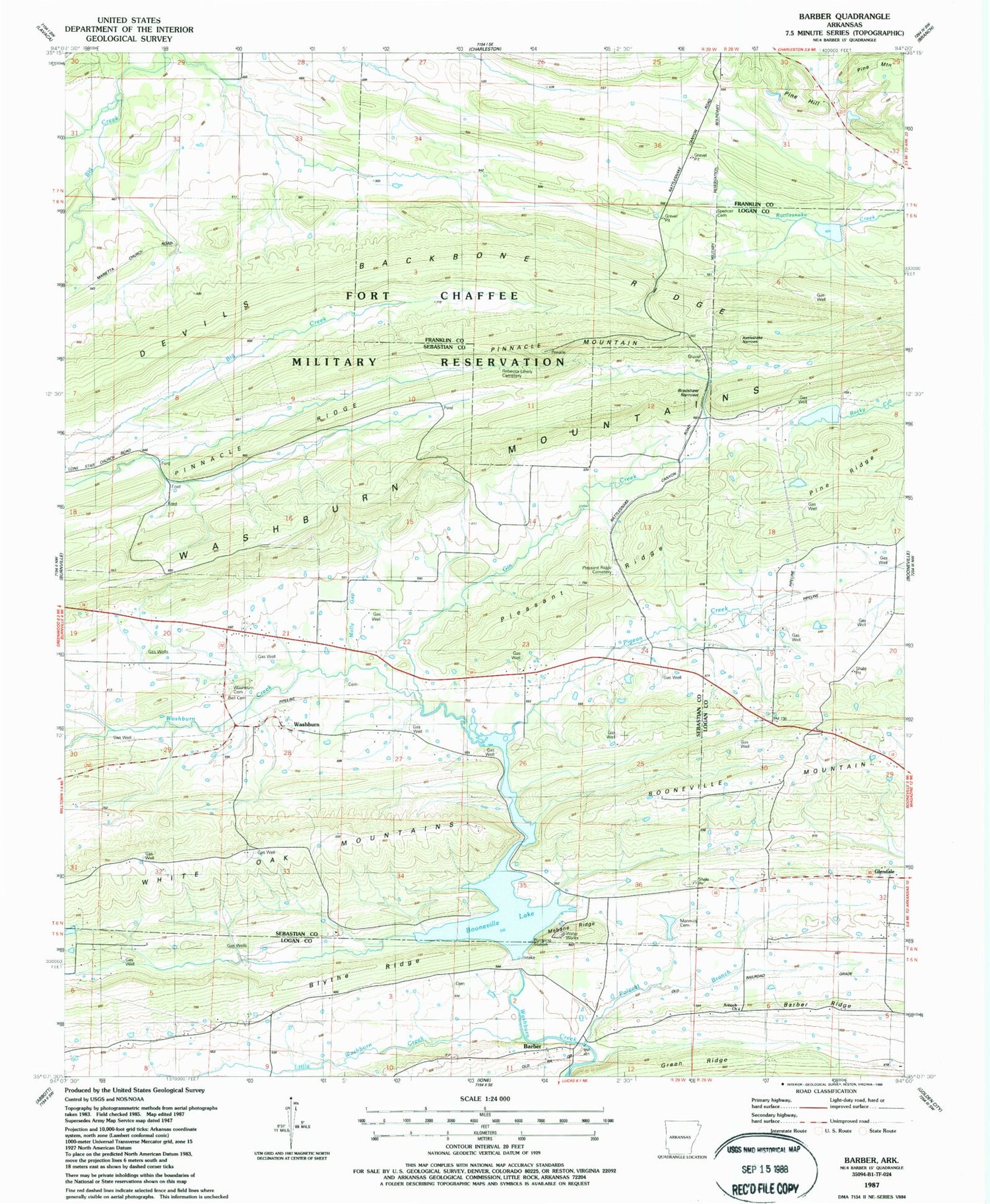 Classic USGS Barber Arkansas 7.5'x7.5' Topo Map Image