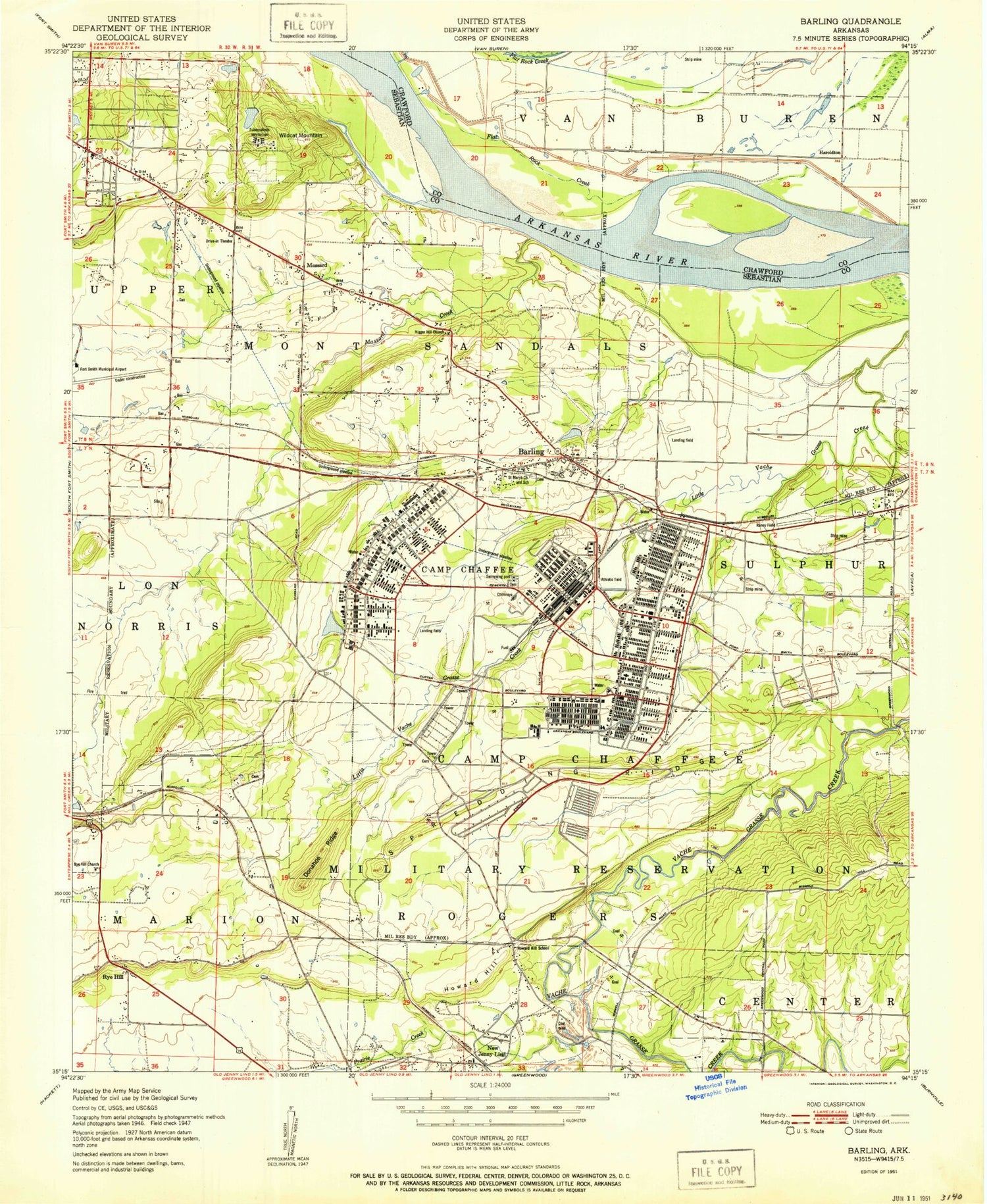 Classic USGS Barling Arkansas 7.5'x7.5' Topo Map Image