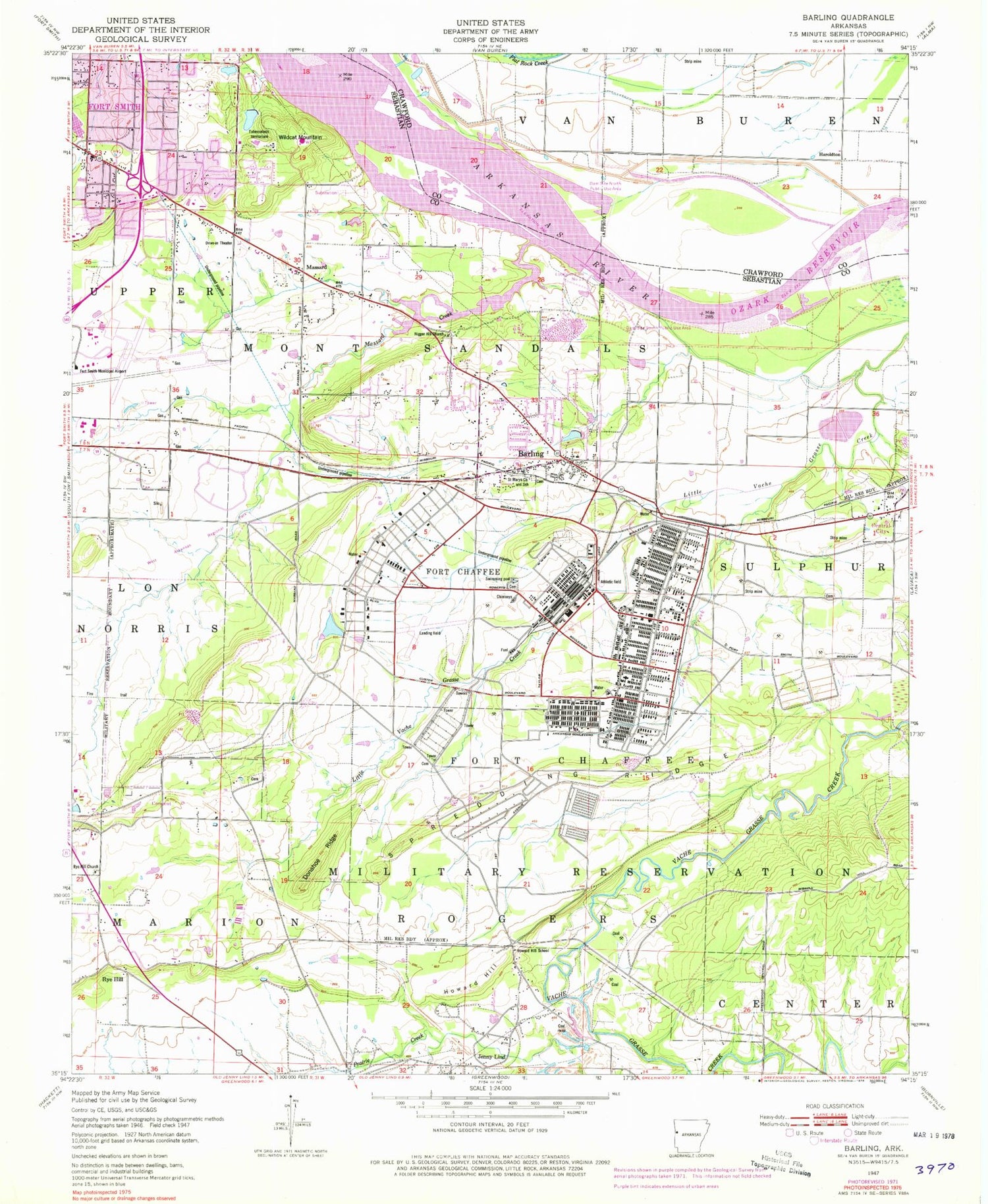 Classic USGS Barling Arkansas 7.5'x7.5' Topo Map Image