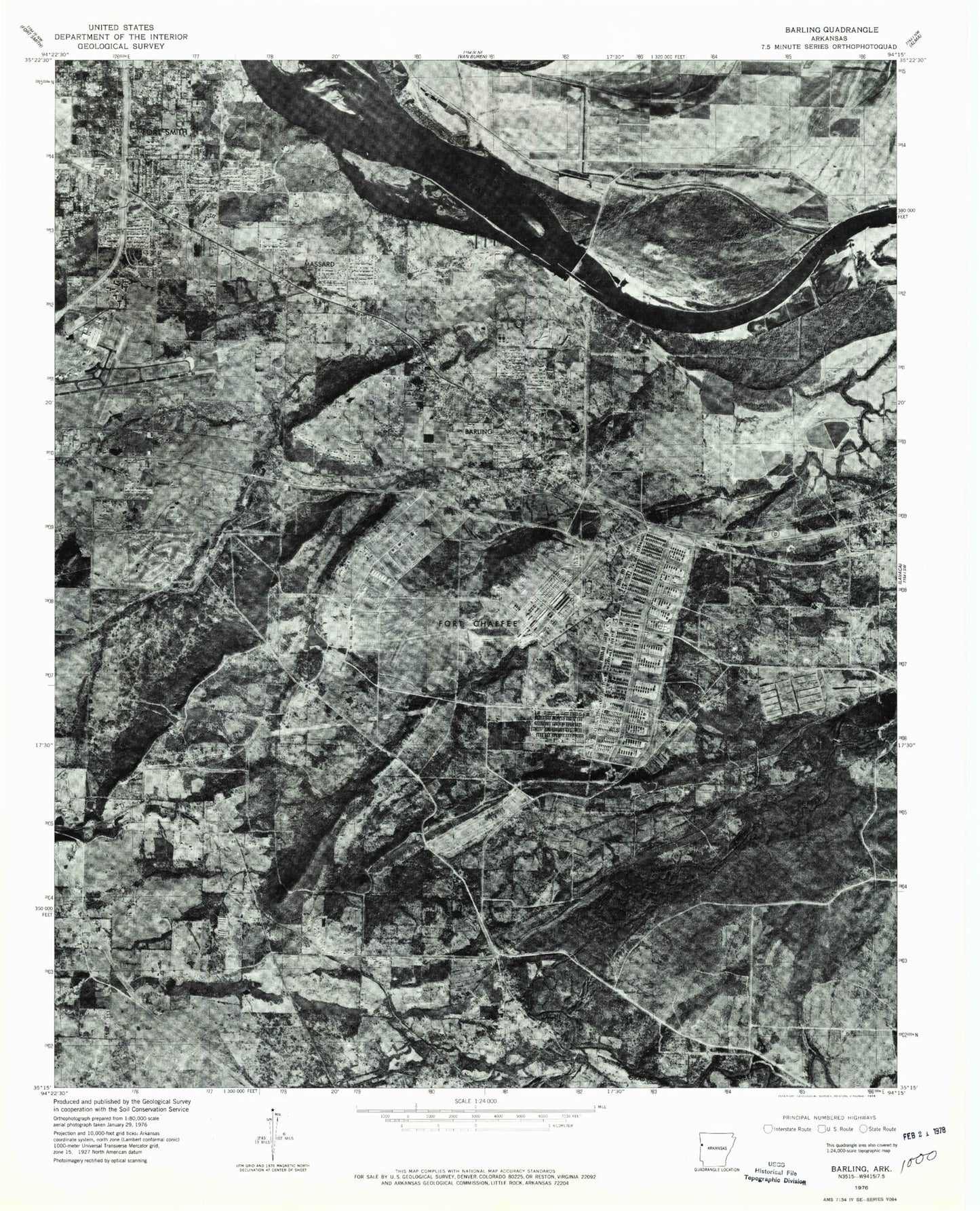 Classic USGS Barling Arkansas 7.5'x7.5' Topo Map Image