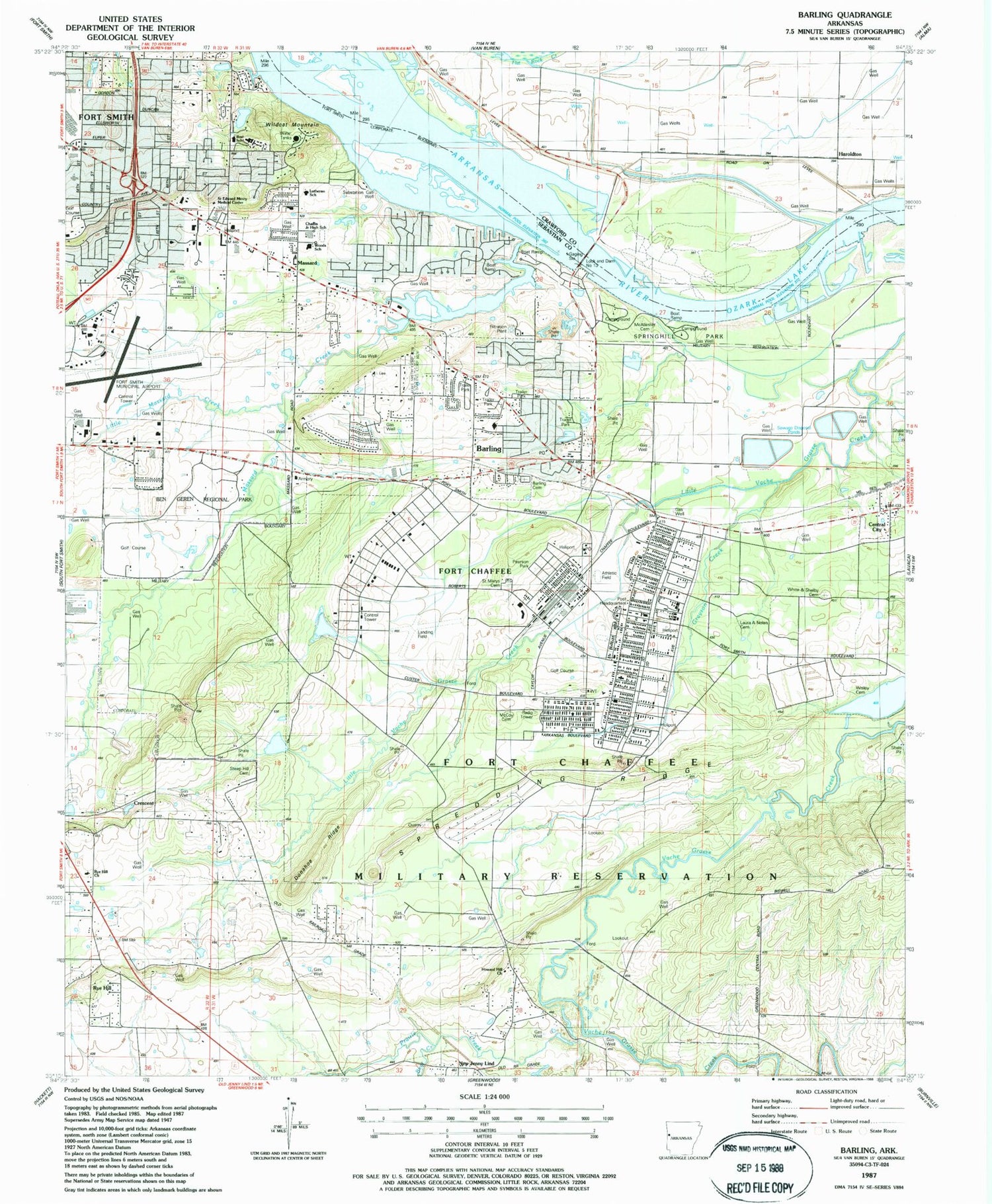 Classic USGS Barling Arkansas 7.5'x7.5' Topo Map Image