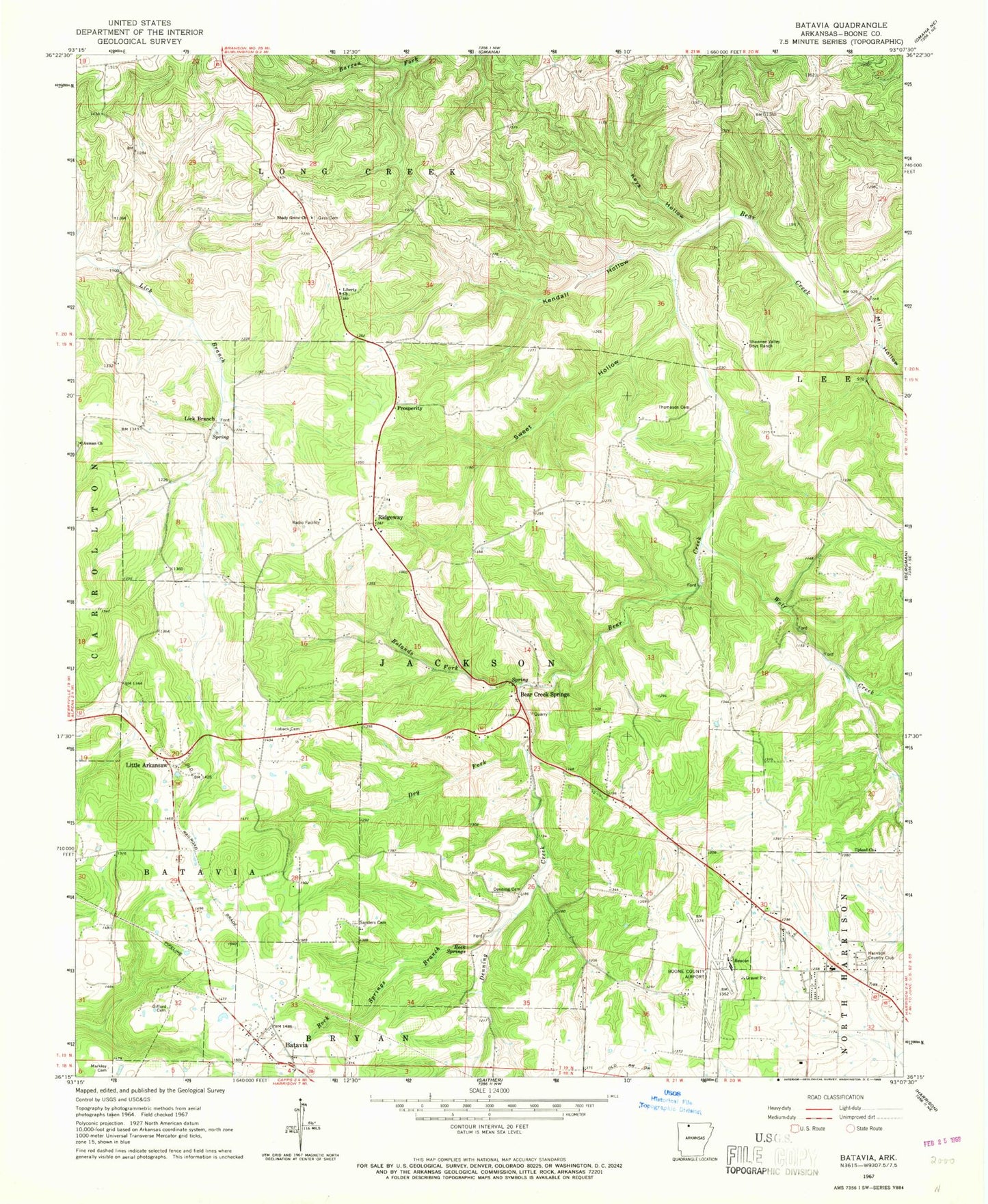Classic USGS Batavia Arkansas 7.5'x7.5' Topo Map Image