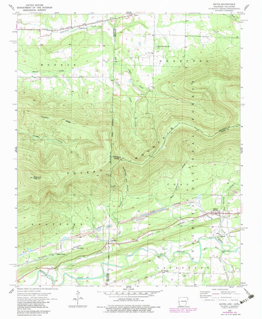 Classic USGS Bates Arkansas 7.5'x7.5' Topo Map Image