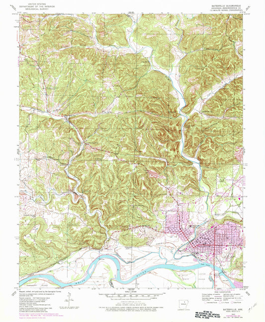 Classic USGS Batesville Arkansas 7.5'x7.5' Topo Map Image