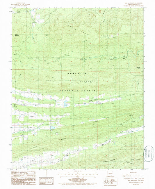 Classic USGS Bee Mountain Arkansas 7.5'x7.5' Topo Map Image