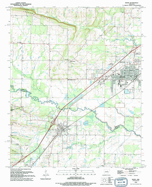 Classic USGS Beebe Arkansas 7.5'x7.5' Topo Map Image