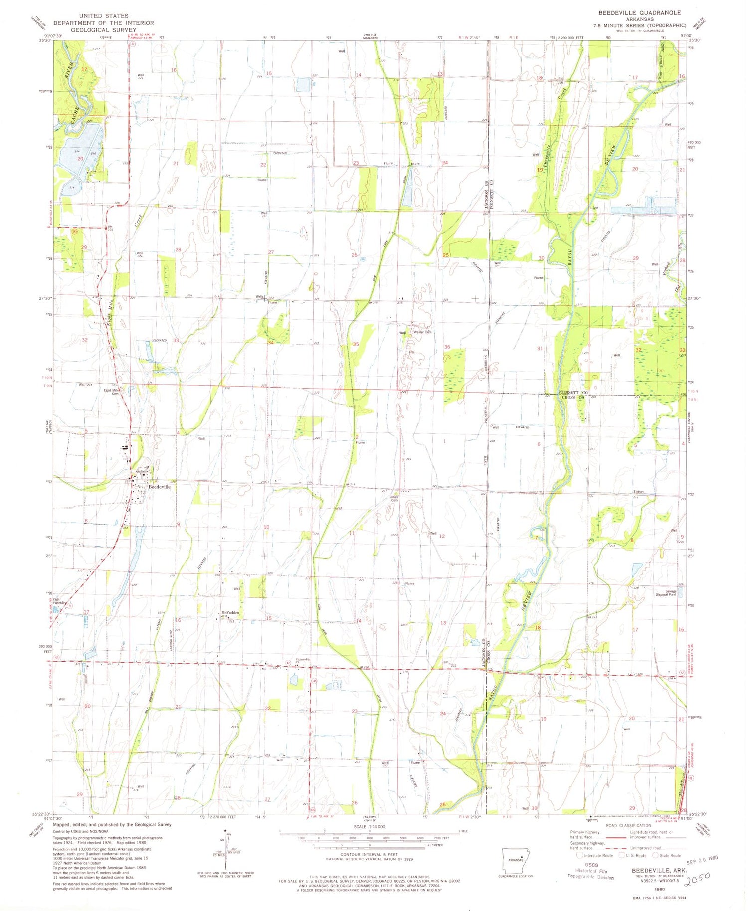 Classic USGS Beedeville Arkansas 7.5'x7.5' Topo Map Image