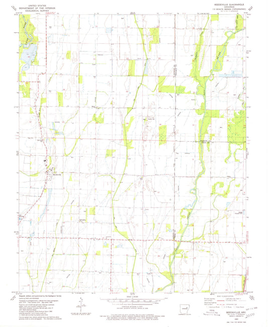Classic USGS Beedeville Arkansas 7.5'x7.5' Topo Map Image