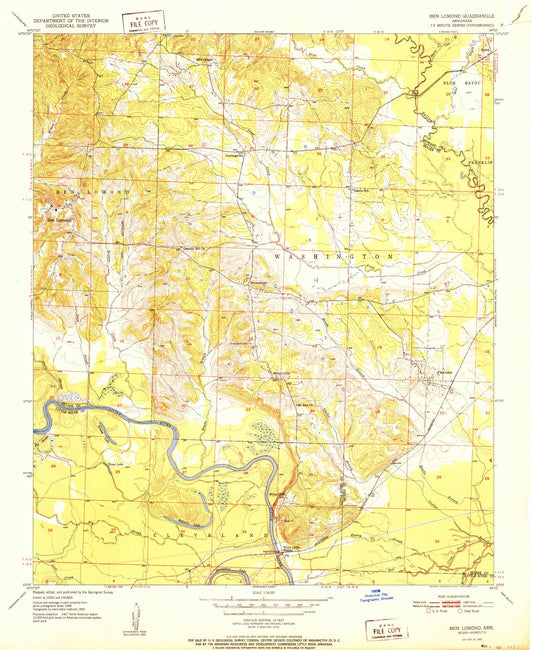 Classic USGS Ben Lomond Arkansas 7.5'x7.5' Topo Map Image