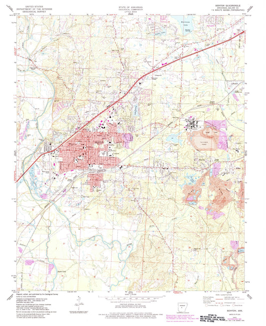 Classic USGS Benton Arkansas 7.5'x7.5' Topo Map Image