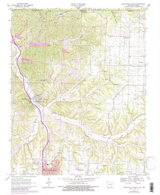 Classic USGS Bentonville North Arkansas 7.5'x7.5' Topo Map Image