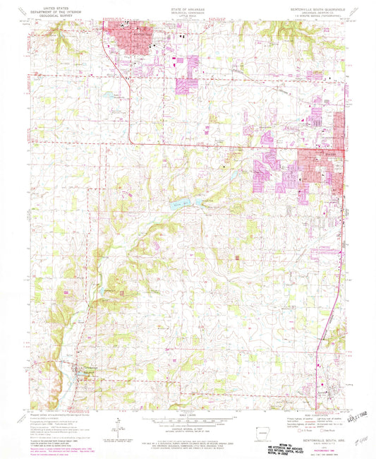 Classic USGS Bentonville South Arkansas 7.5'x7.5' Topo Map Image