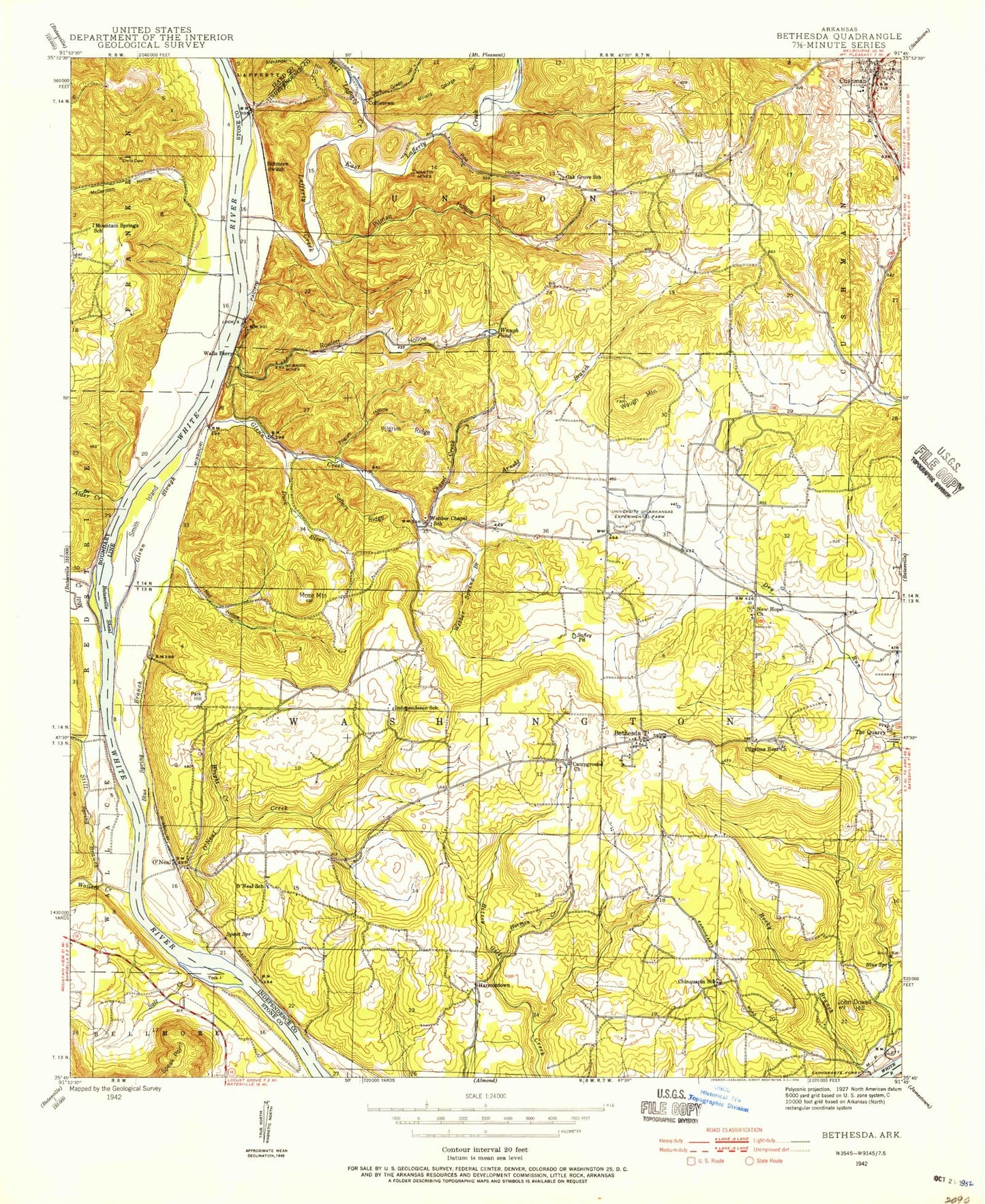 Classic USGS Bethesda Arkansas 7.5'x7.5' Topo Map Image