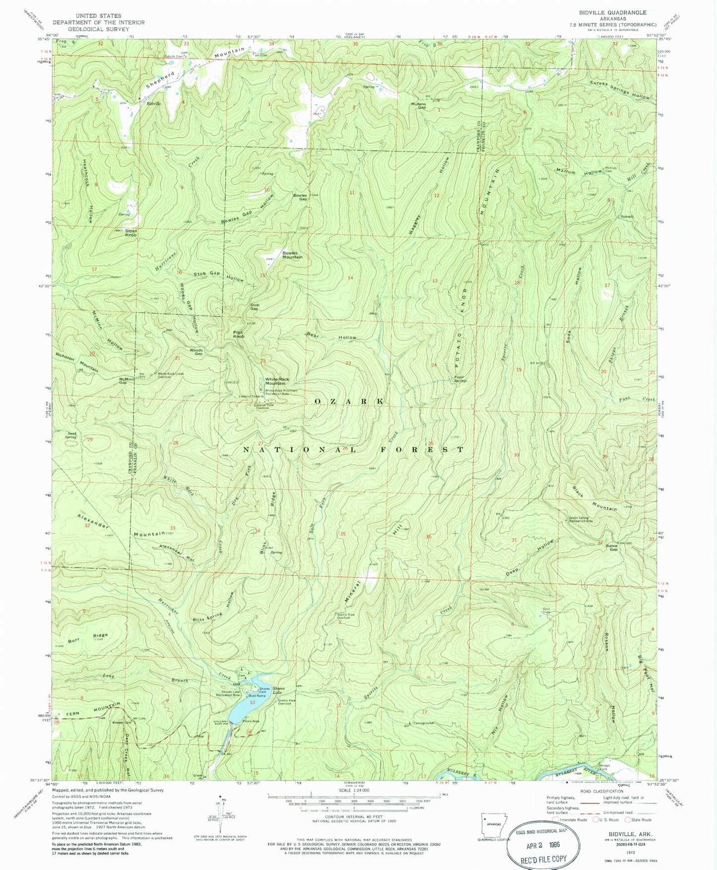 Classic USGS Bidville Arkansas 7.5'x7.5' Topo Map Image