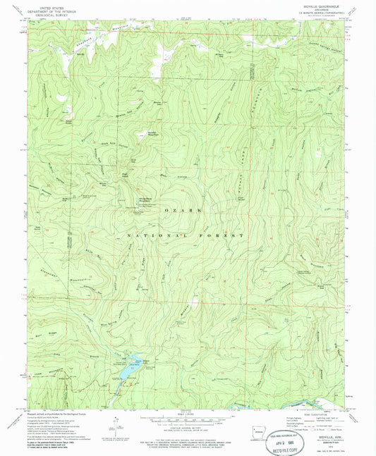 Classic USGS Bidville Arkansas 7.5'x7.5' Topo Map Image