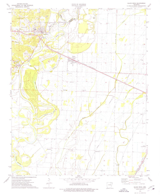 Classic USGS Black Rock Arkansas 7.5'x7.5' Topo Map Image