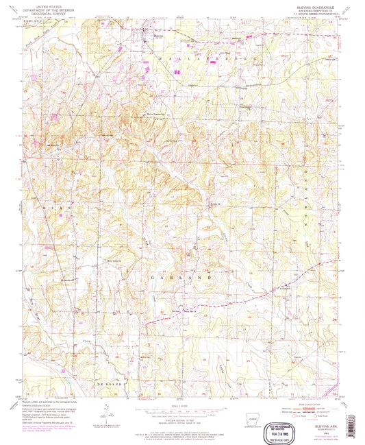 Classic USGS Blevins Arkansas 7.5'x7.5' Topo Map Image