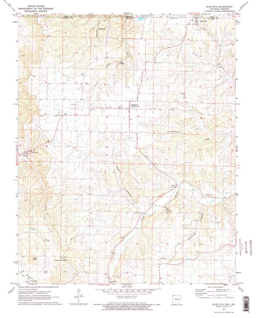 Classic USGS Blue Eye Arkansas 7.5'x7.5' Topo Map Image