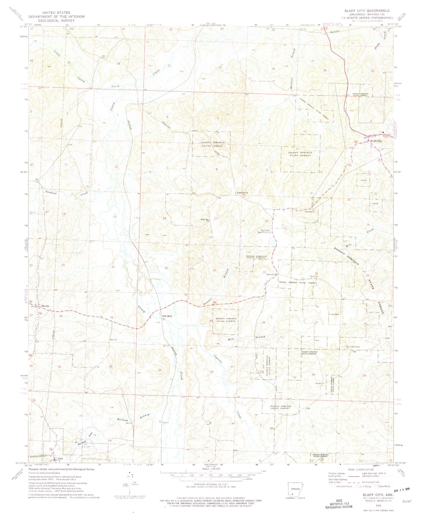 Classic USGS Bluff City Arkansas 7.5'x7.5' Topo Map Image