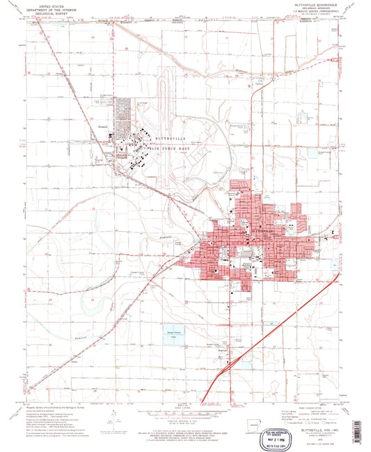 Classic USGS Blytheville Arkansas 7.5'x7.5' Topo Map Image