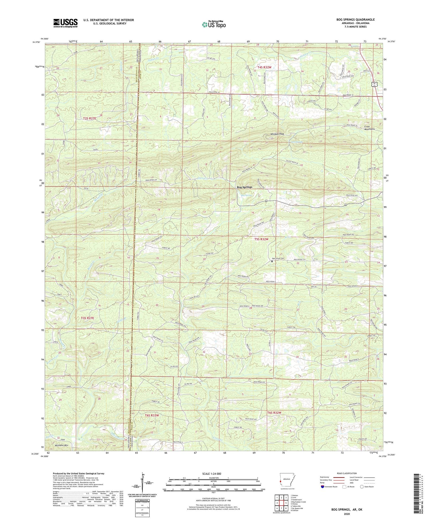Bog Springs Arkansas US Topo Map Image