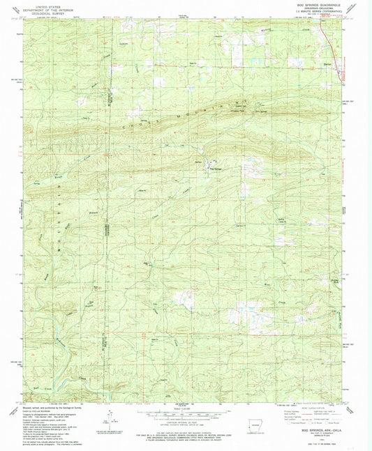 Classic USGS Bog Springs Arkansas 7.5'x7.5' Topo Map Image