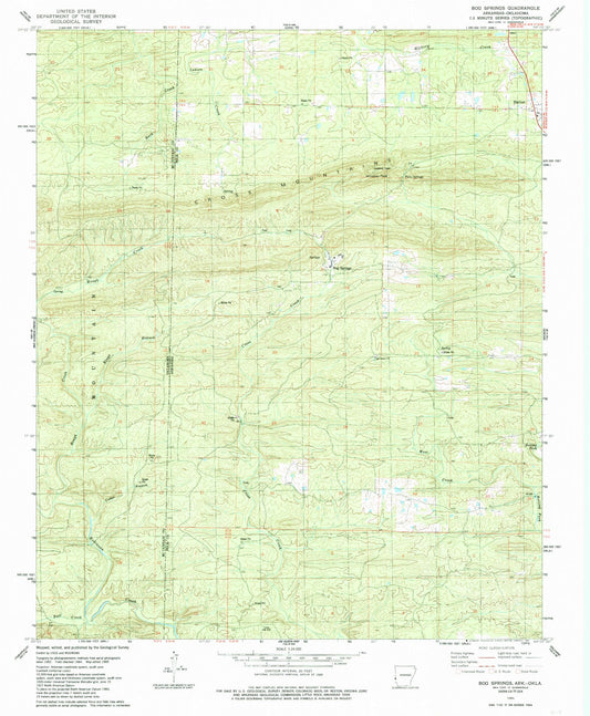 Classic USGS Bog Springs Arkansas 7.5'x7.5' Topo Map Image