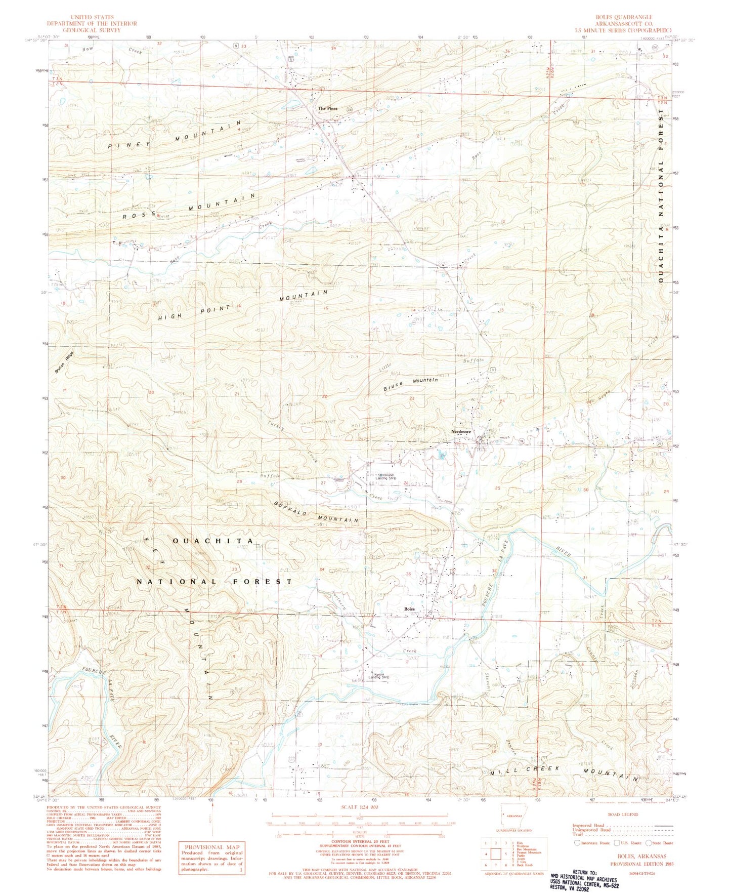 Classic USGS Boles Arkansas 7.5'x7.5' Topo Map Image