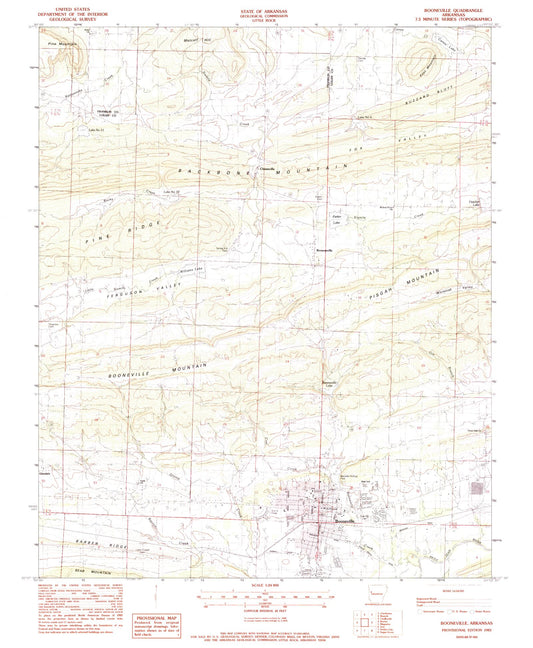 Classic USGS Booneville Arkansas 7.5'x7.5' Topo Map Image